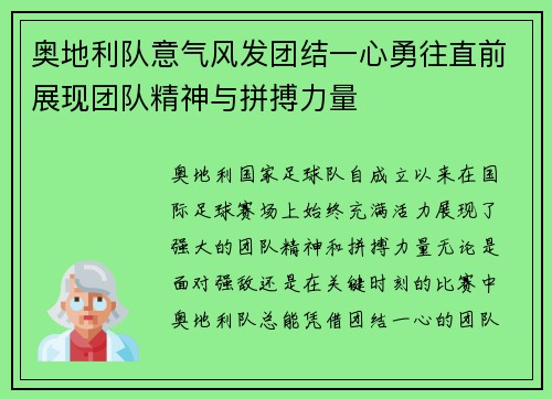 奥地利队意气风发团结一心勇往直前展现团队精神与拼搏力量
